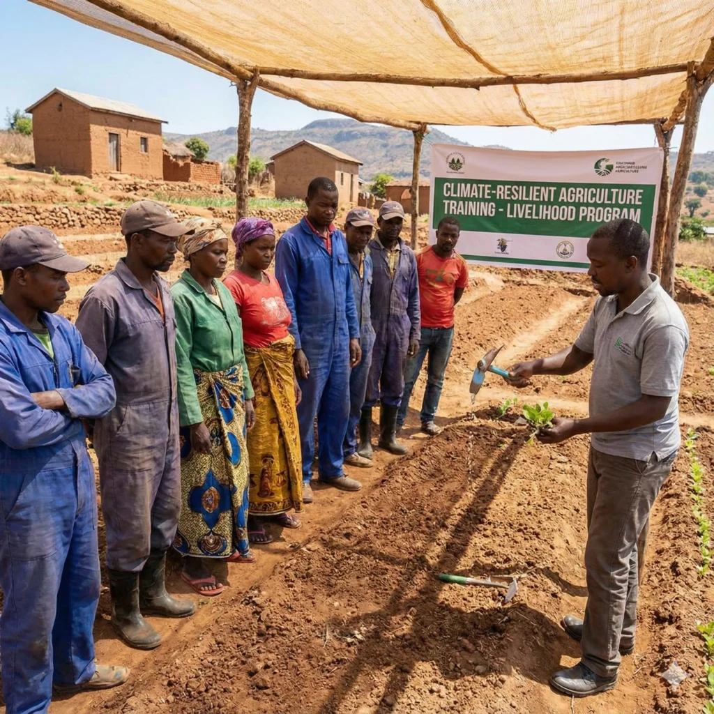 Rural farmers receiving training in sustainable and climate-resilient farming practices